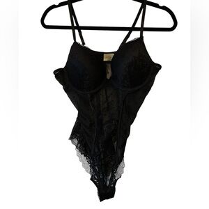 Jessica Simpson Black Lace Bodysuit Lingerie Sheer Size‎ Large Padded